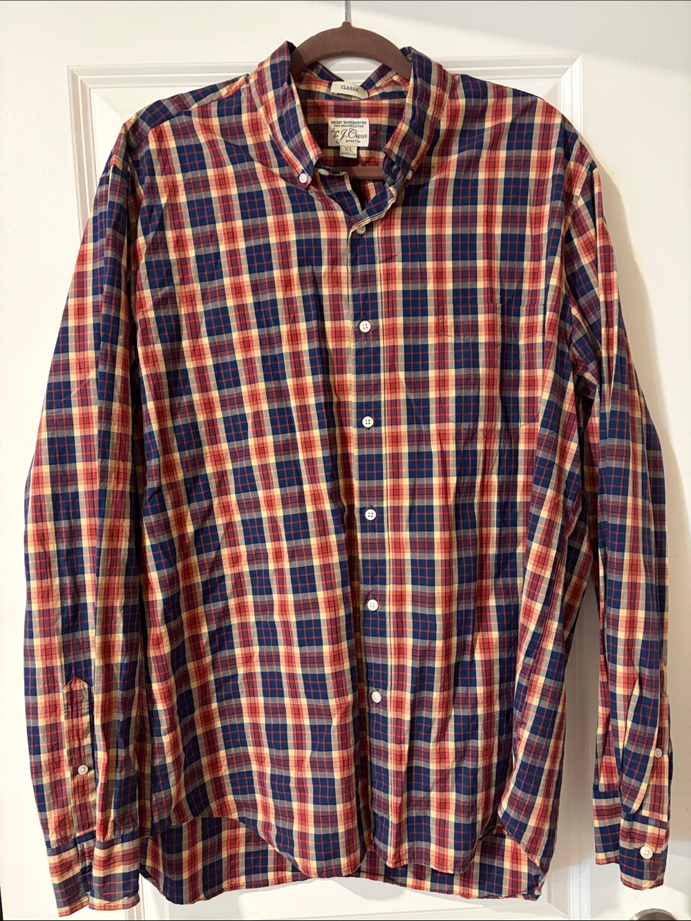 J. Crew Men’s Plaid Button-Down Shirt in Navy, Red & Cream